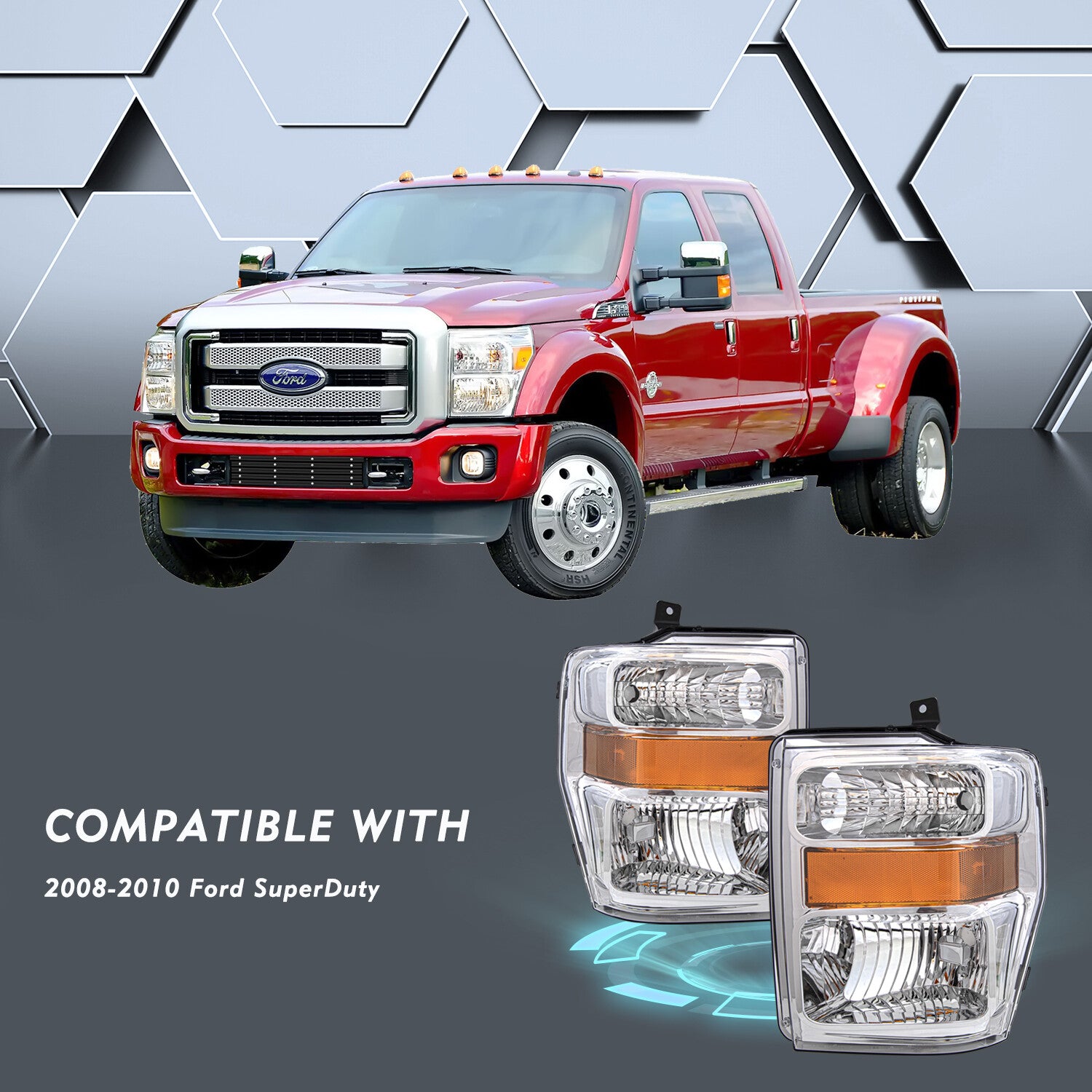 For 2008 -2010 Ford F250 F350 F450 Super Duty Pickup Headlights Lamps Pair LH+RH