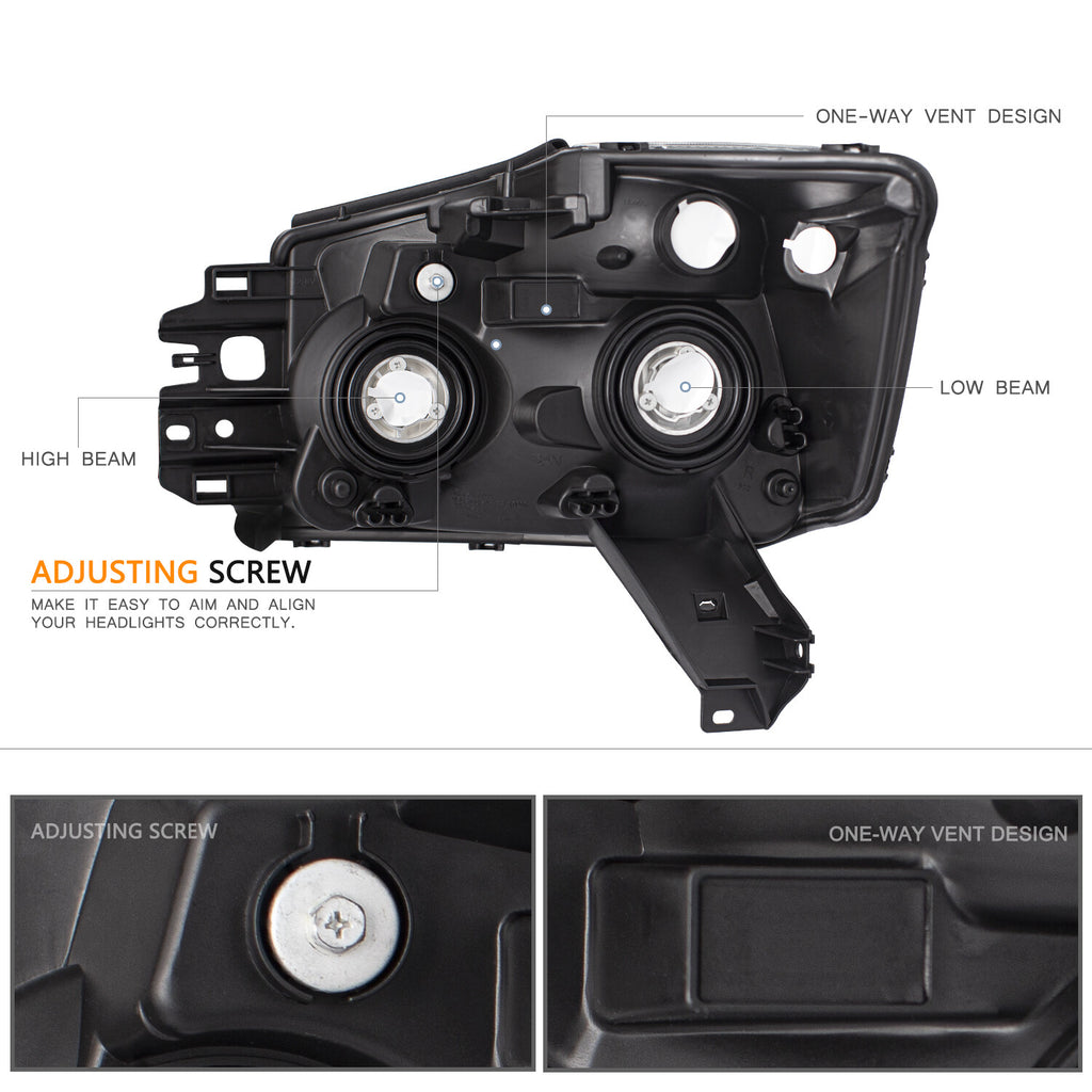 Black For 2004-2015 Titan 2004-2007 Armada Headlights Headlamps Left+Right 04-15