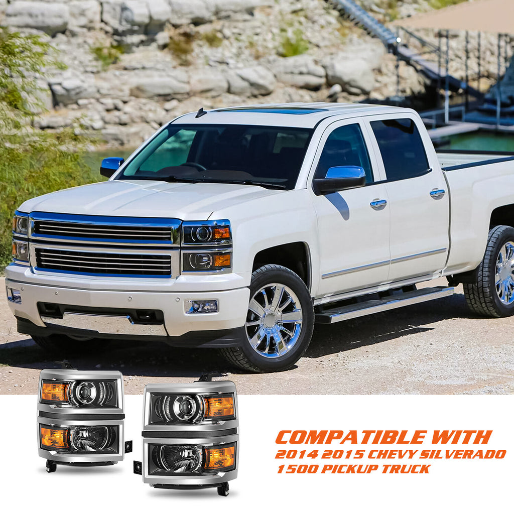 Pair For 2014-2015 Chevy Silverado 1500 Projector Headlights Headlamps W/ Bulbs