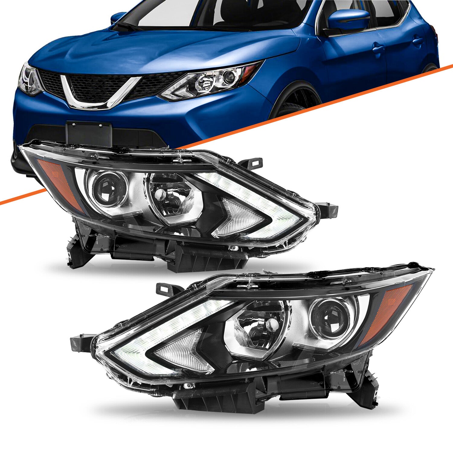 For 2017-2019 Nissan Rogue Sport w/LED DRL Halogen Headlights Headlamps Pair L+R