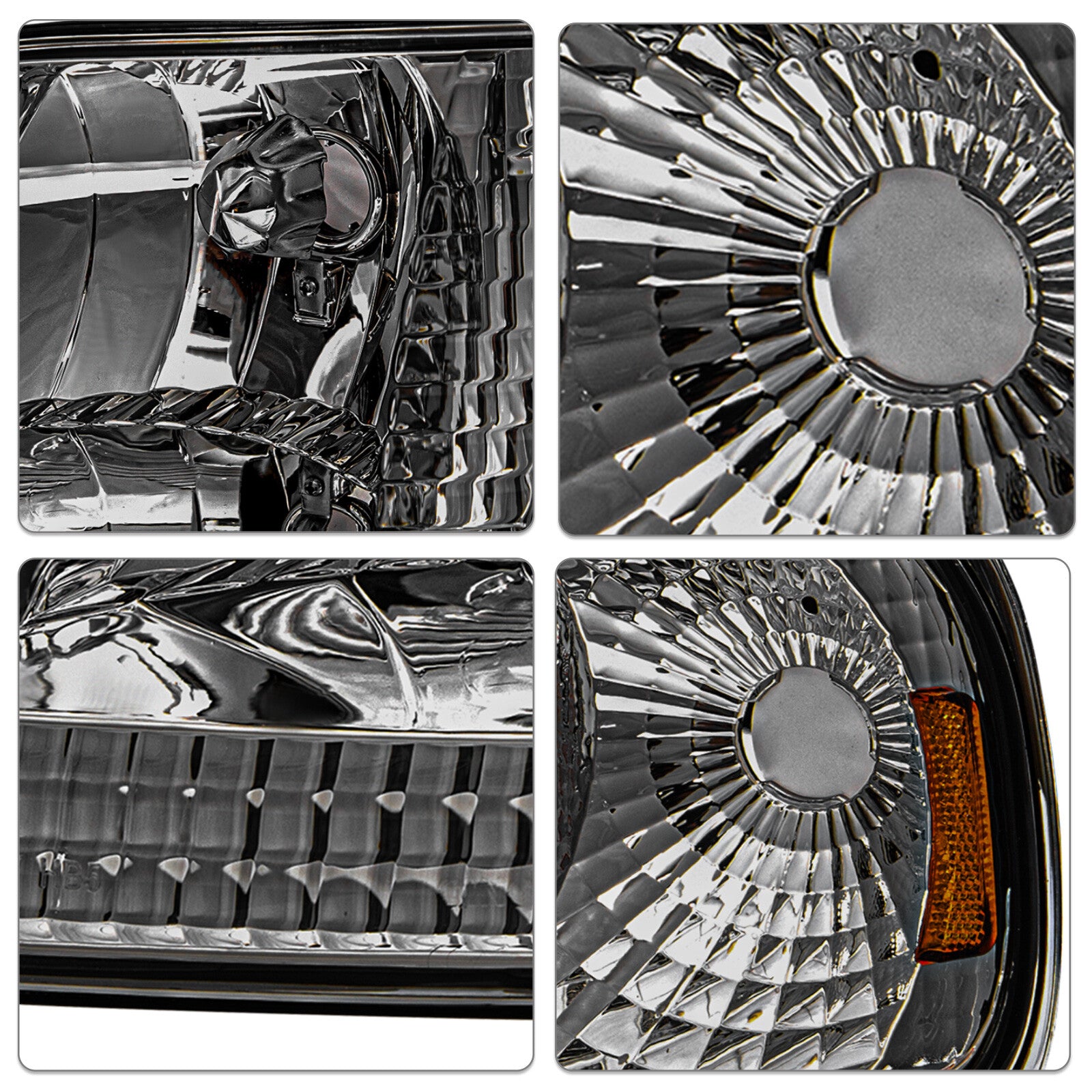 For 97-02 Expedition Ford 97-03 F150 Smoke Housing Amber Corner 4Pcs Headlights