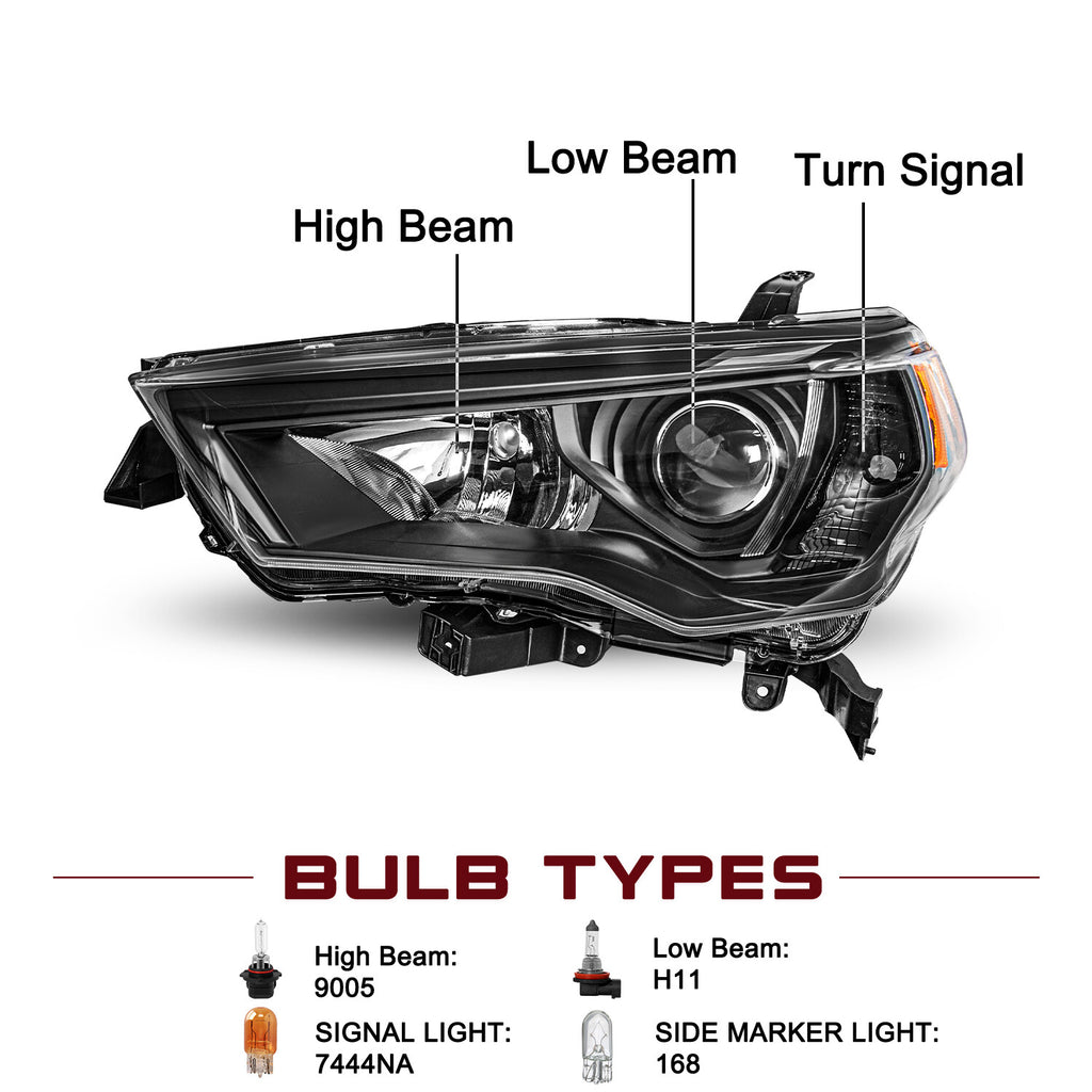 For 2014-2020 Toyota 4Runner 4Dr Black Headlights Amber Corner Lamps Left+Right