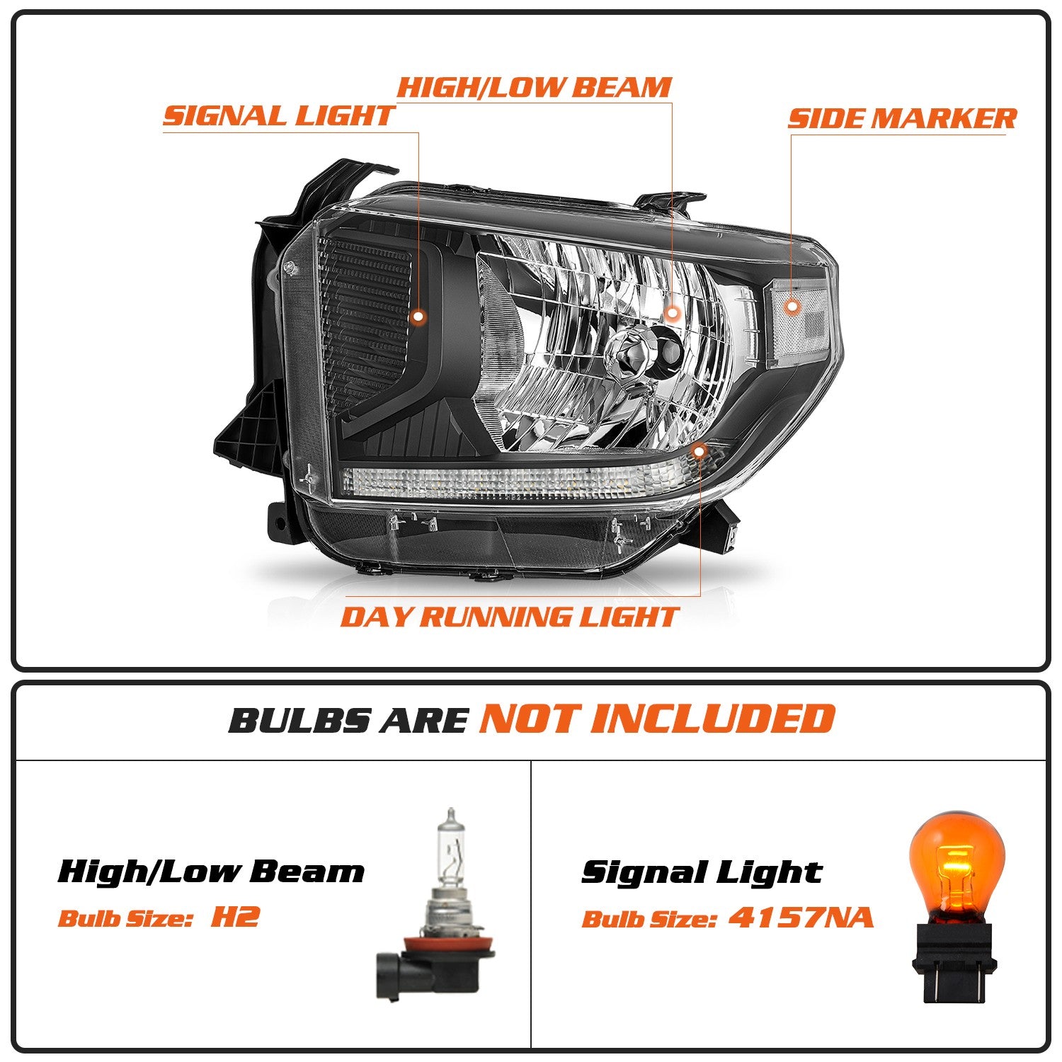 For 2014-2021 Toyota Tundra LED DRL Headlights Assembly Black Housing Left&Right