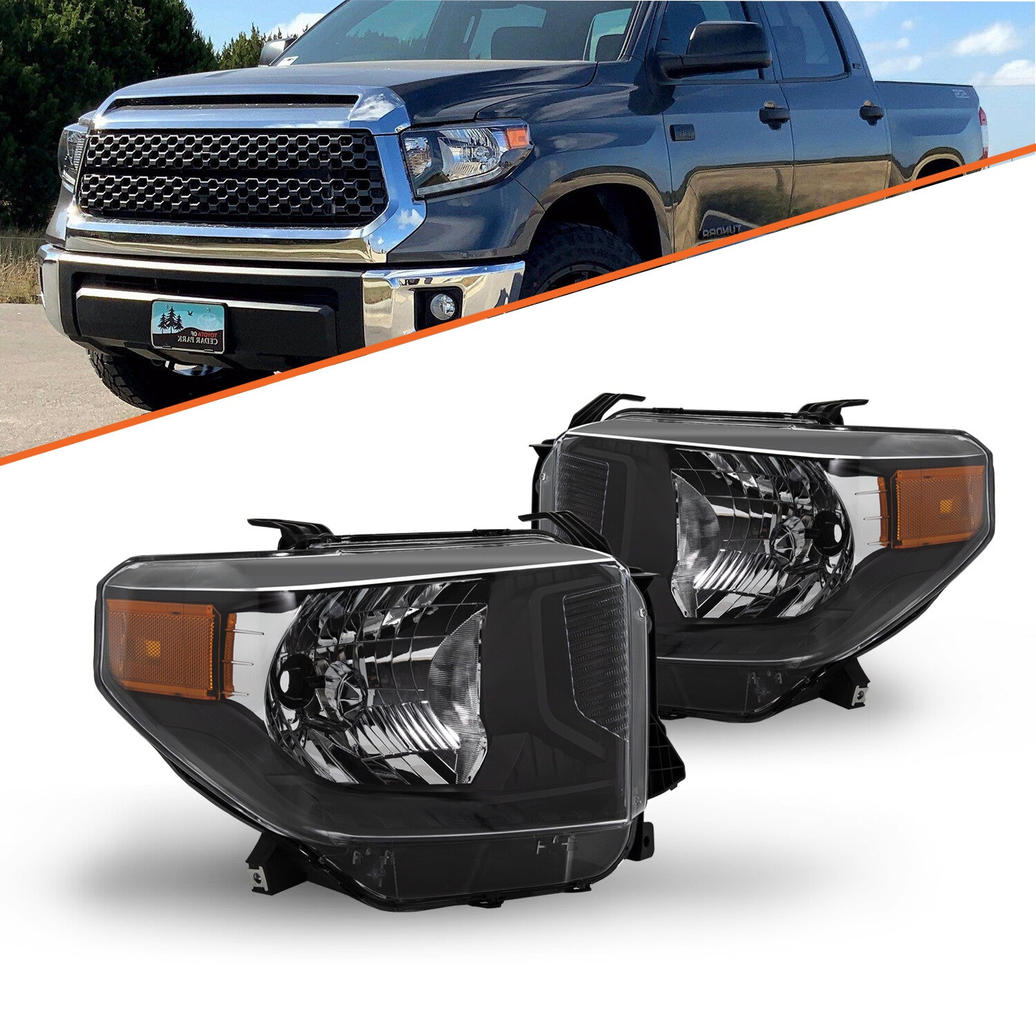 For 2014-2017 Toyota Tundra Black Headlights Amber Corner Headlamps Left+Right