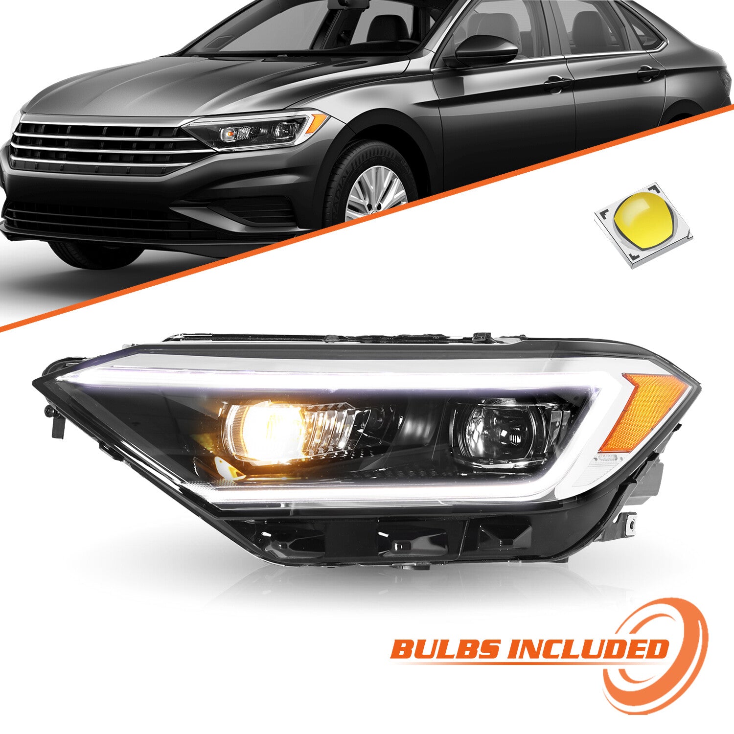 For 2019-2022 Volkswagen Jetta LED DRL Projector Headlight Left Driver Side Lamp