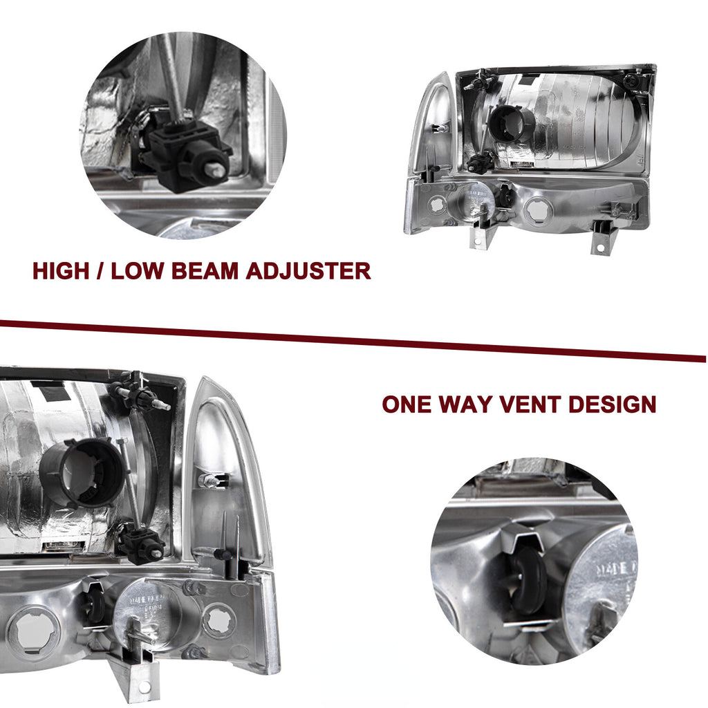 For 99-04 Ford Super Duty F250/350/450/550/ Excursion Headlight 4Pcs W/bulb