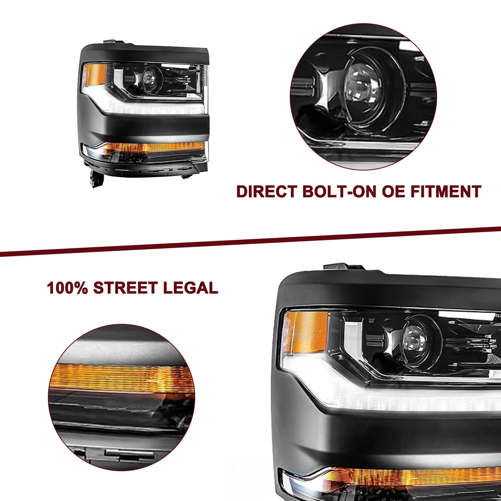HID/Xenon Headlight For 2016-2018 Chevy Silverado 1500 Headlamp Right Side RH