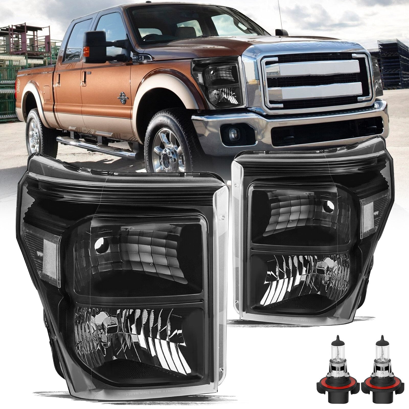 For 2011-2016 Ford F250 F350 F450 F550 Super Duty Headlights lamps W/Bulb