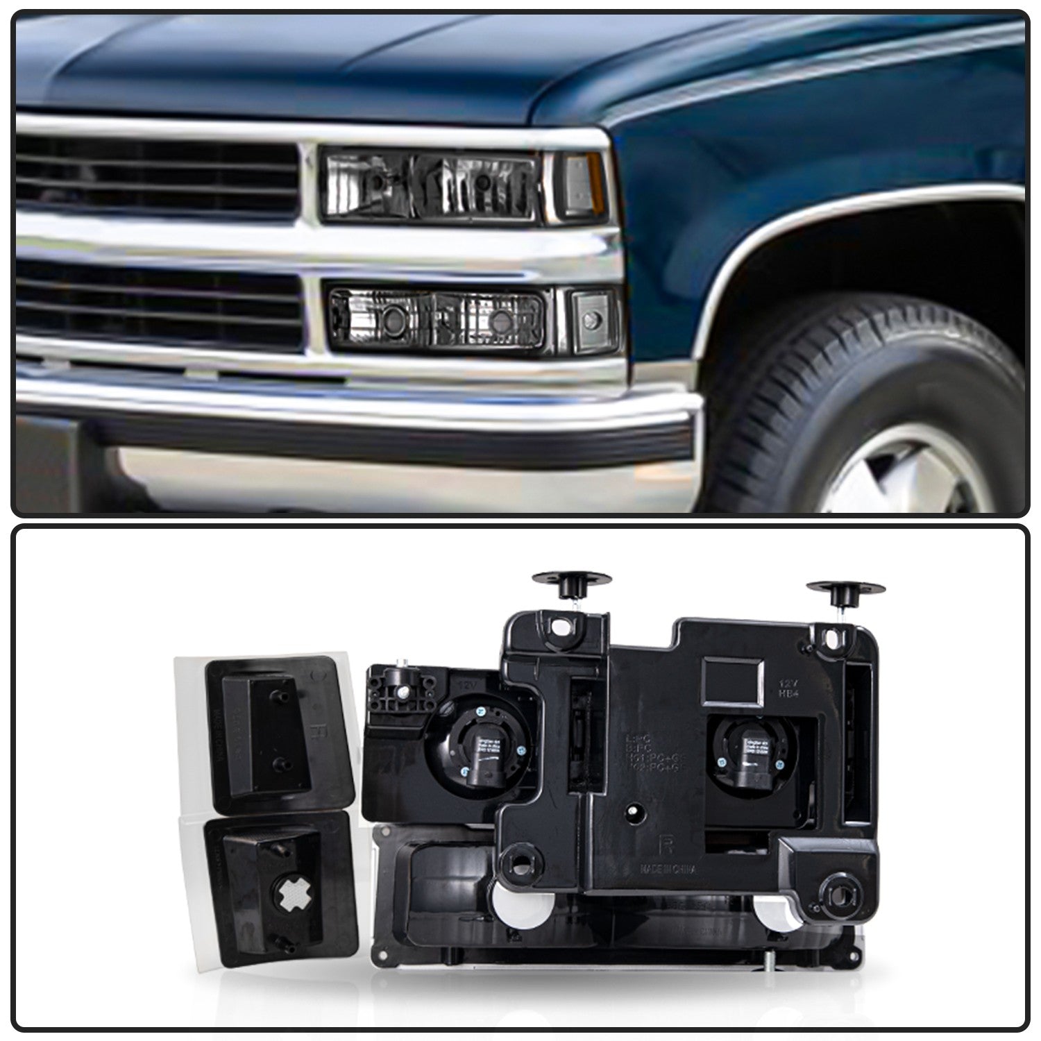 For 94-98 Chevy Silverado Tahoe C10 C/K 1500 2500 3500 Headlights Pair w/Bulbs