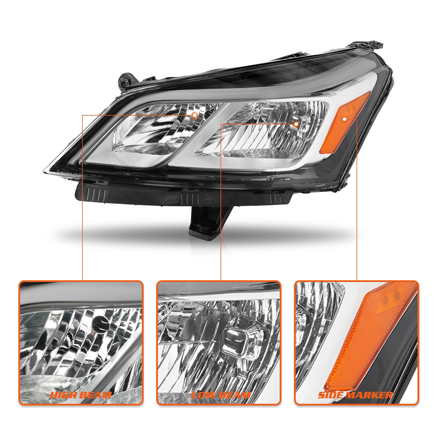 Pair For 2013-2017 Chevy Traverse Headlights Chrome Headlamps LH+RH Sets 13-17