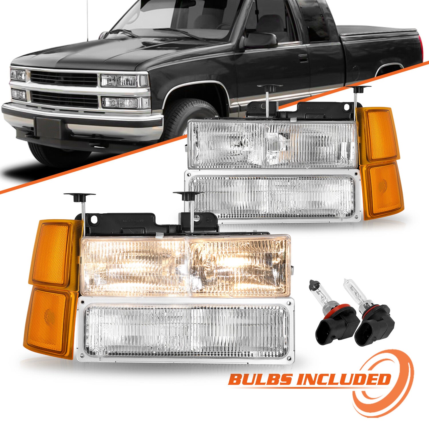 For 94-1998 Chevy Silverado C/K C10 1500 2500 3500 Headlight Bumper Lamp w/Bulb