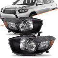 For 2008 2009 2010 Toyota Highlander Black Housing Headlights Lamps L+R Pair