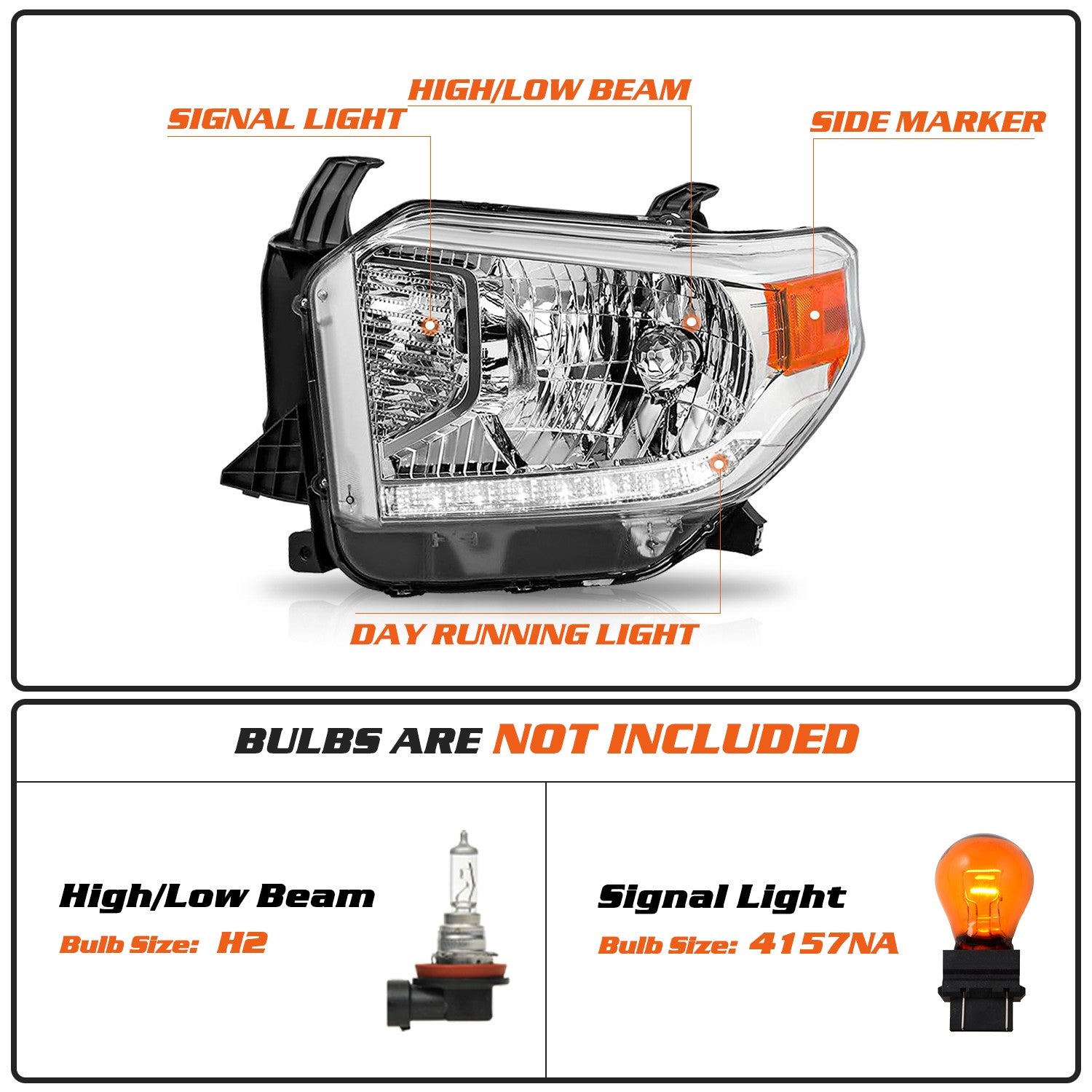 For 2014-2021 Toyota Tundra Headlights LED DRL Chrome Headlamp Pair Left+Right