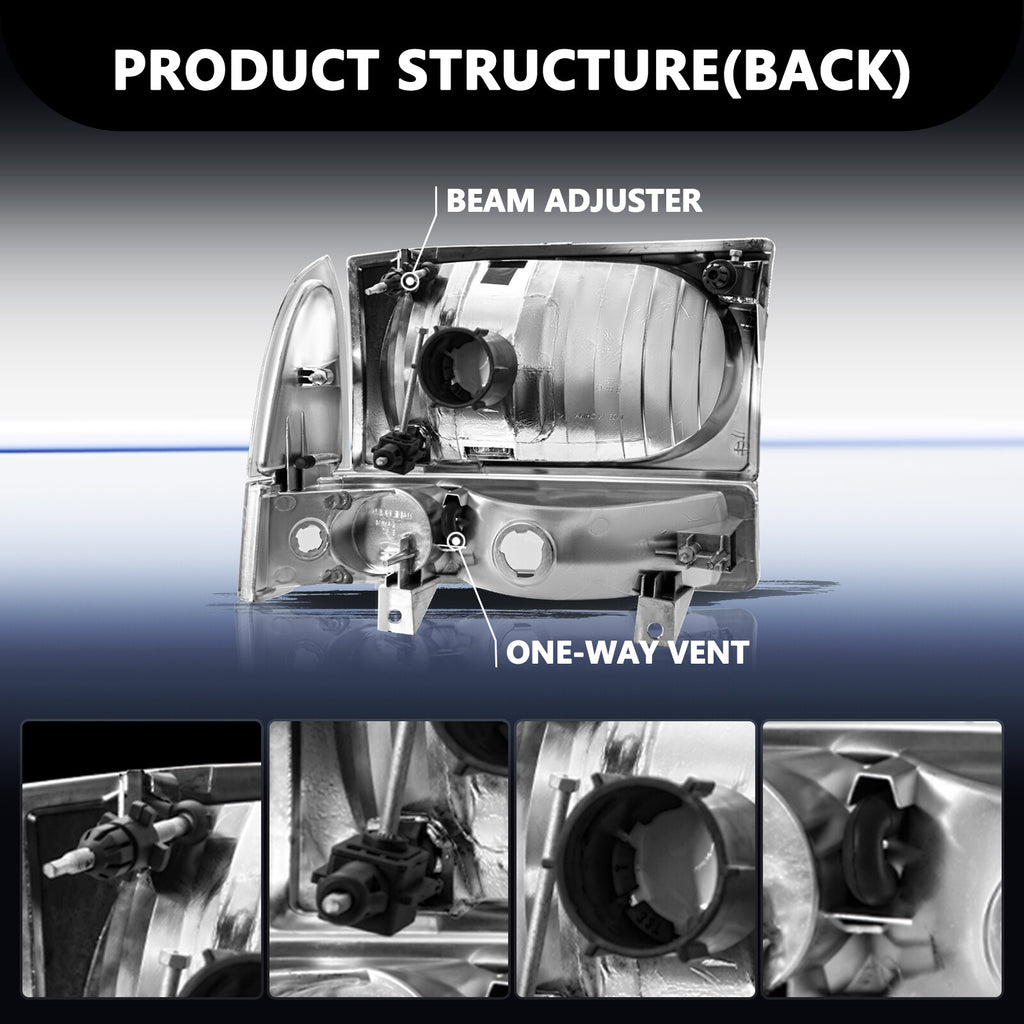 For 1999-2004 Ford Super Duty F250/350/450/550/ 2000-2004 Excursion Headlights