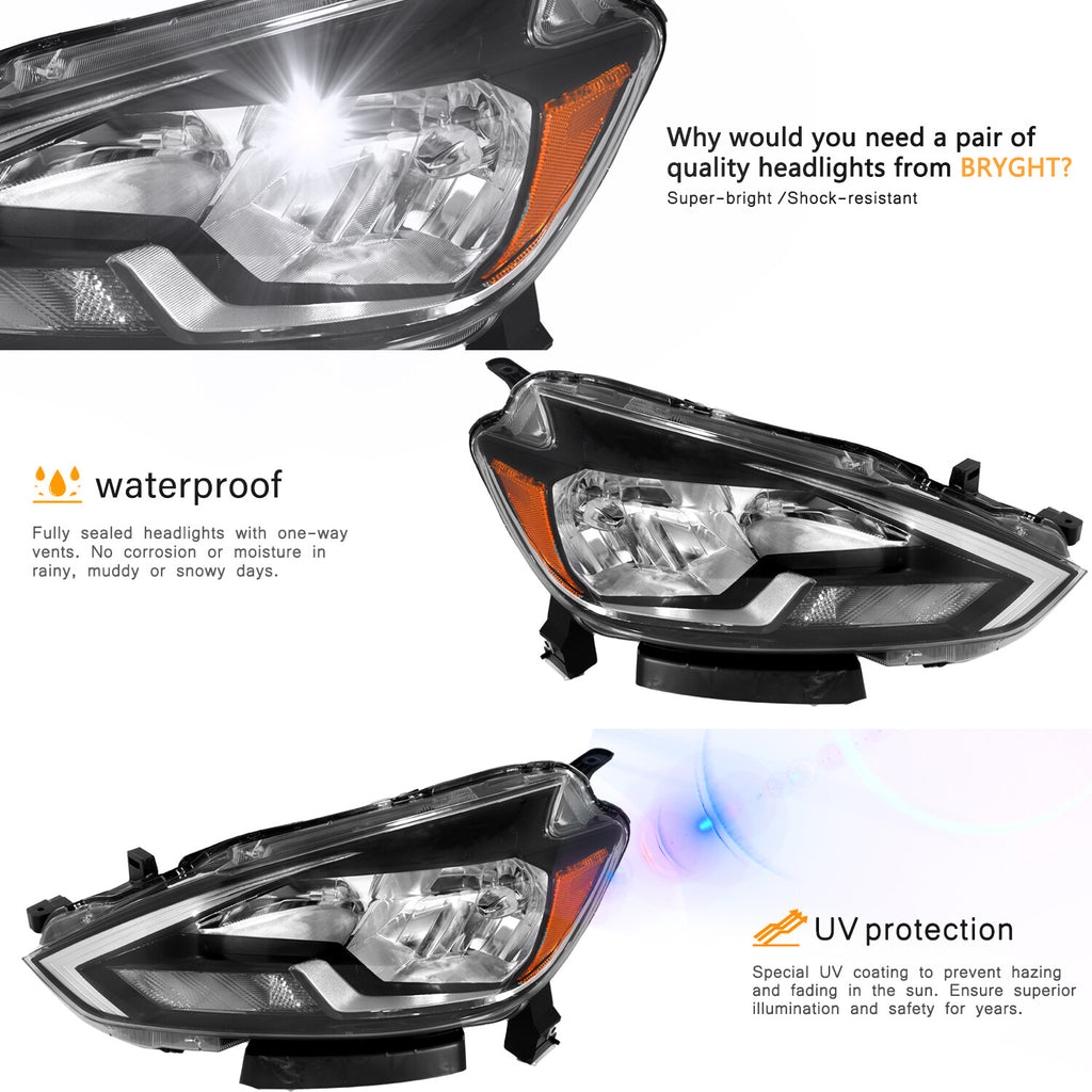 For 2016-2019 Nissan Sentra Sedan 4DR Headlights Assembly Headlamps Left+Right