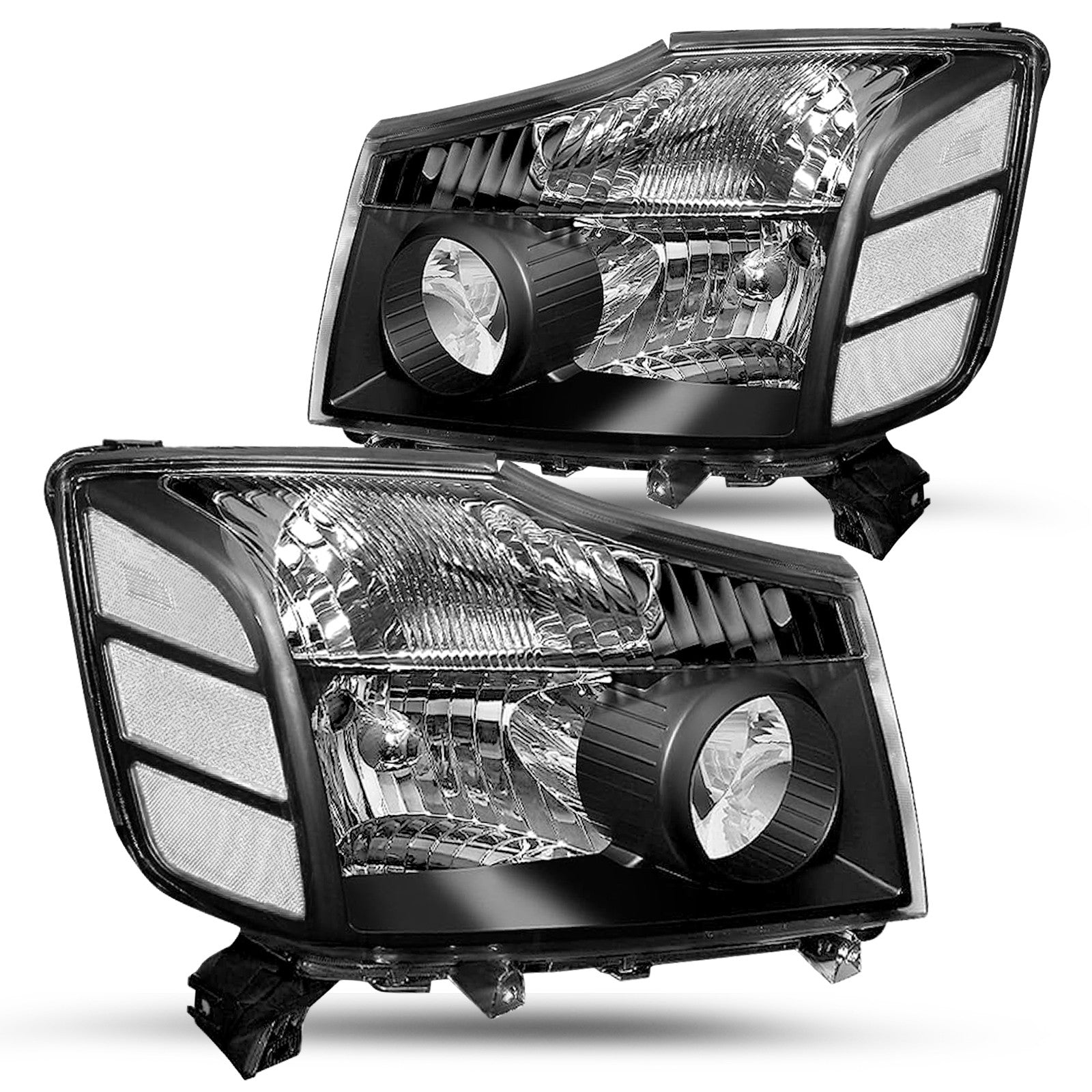 For 2004-2015 Nissan Titan/04-07 Armada Black Headlights Assembly Headlamps Pair