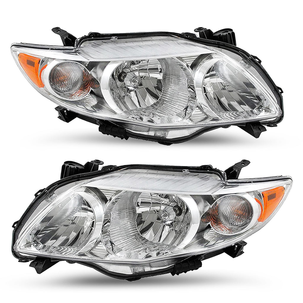 Headlights Assembly For 2009 2010 Toyota Corolla Base/LE/XLE Chrome Headlamps