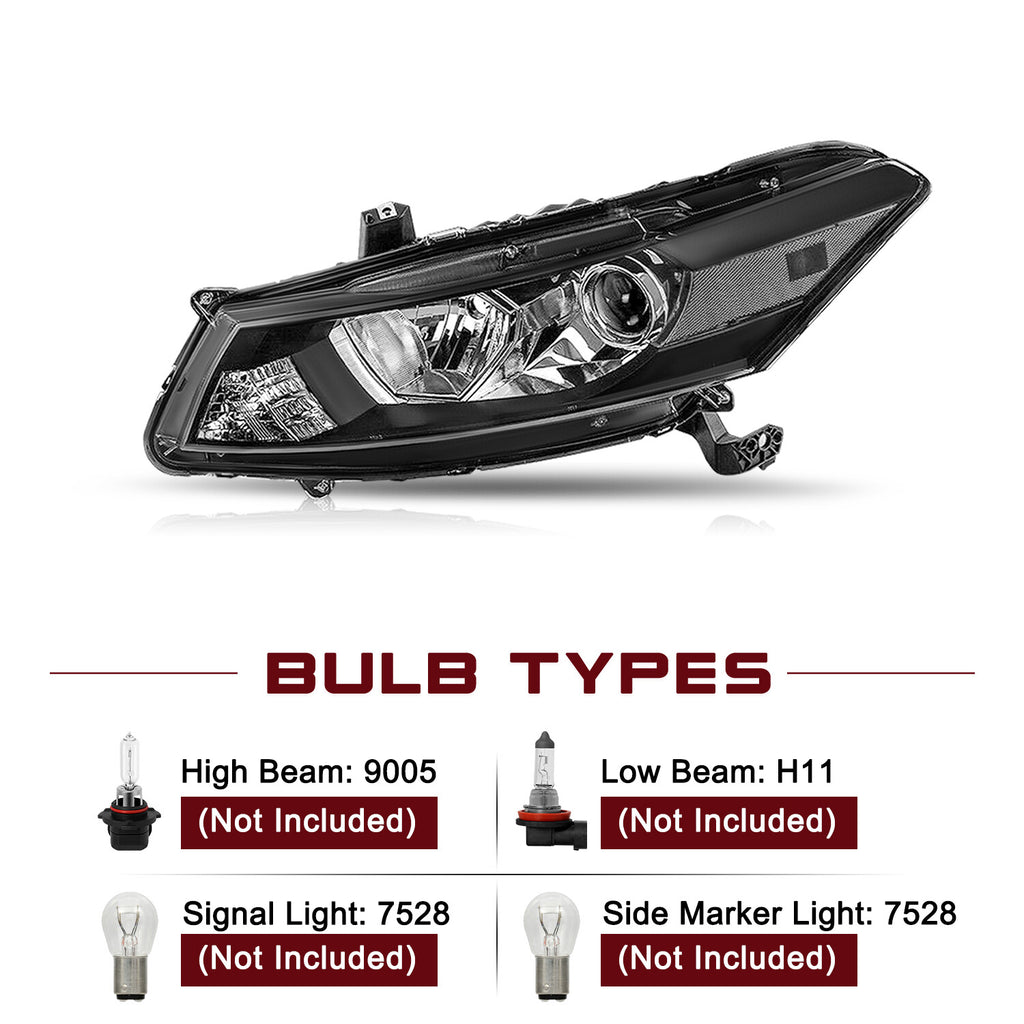 For 2008-2012 Honda Accord Coupe Halogen Projector Black Headlights Pair