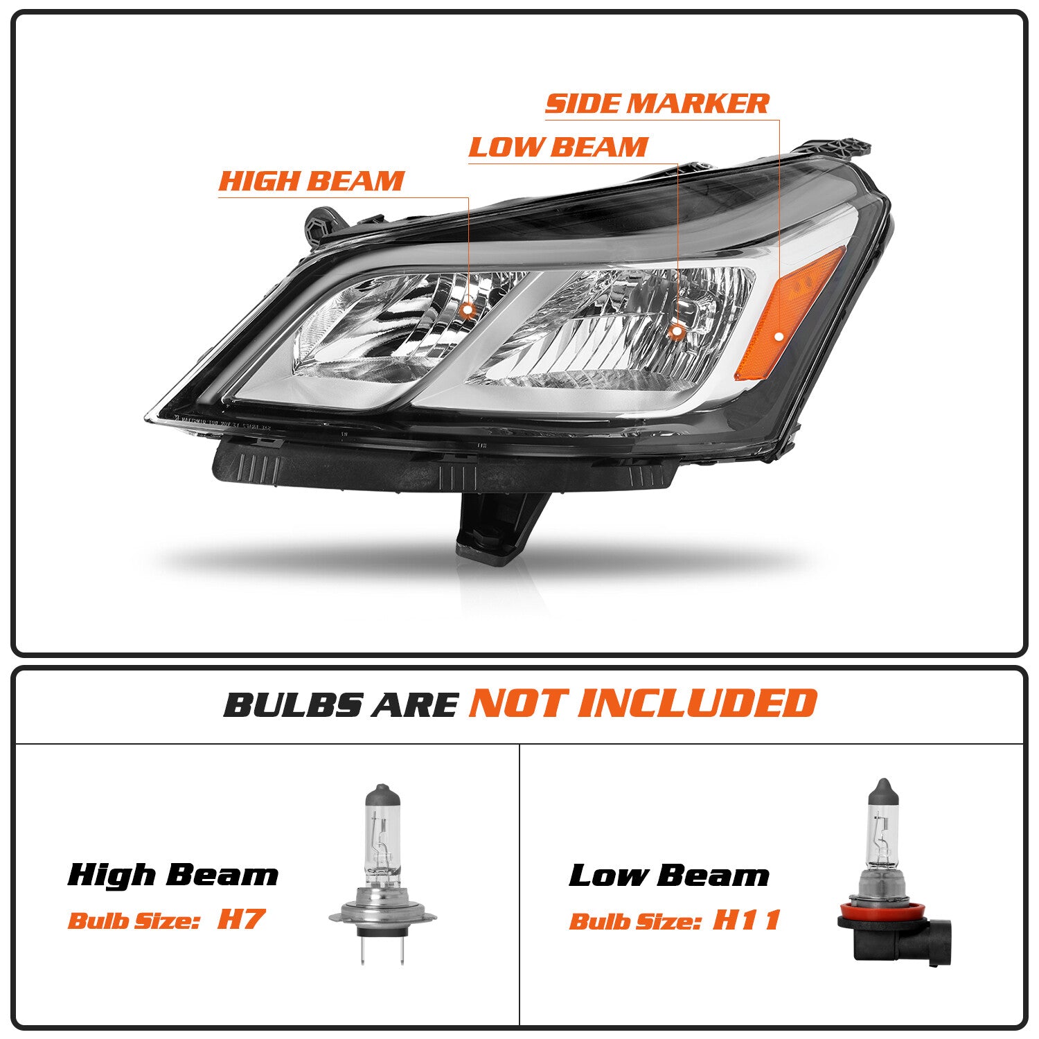 Pair For 2013-2017 Chevy Traverse Headlights Chrome Headlamps LH+RH Sets 13-17