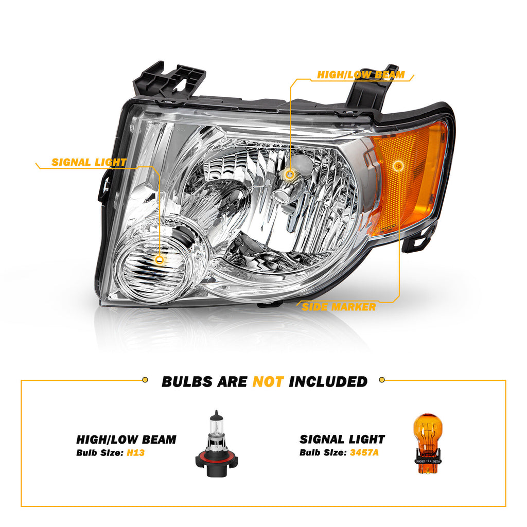 For 2008 2009 2010 2011 2012 Ford Escape SUV Chrome Driver Side Headlight Lamp