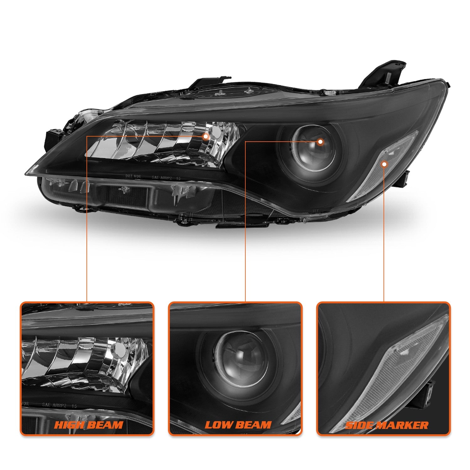 Headlights For 2015 2016 2017 Toyota Camry LE SE Black Left+Right Halogen Lamp