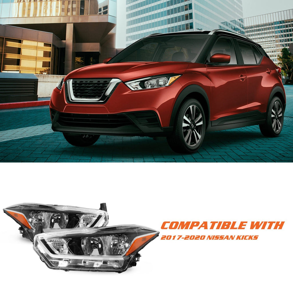 For 2017 2018 2019 2020 Nissan Kicks Halogen Headlights Assembly Headlamps Pair