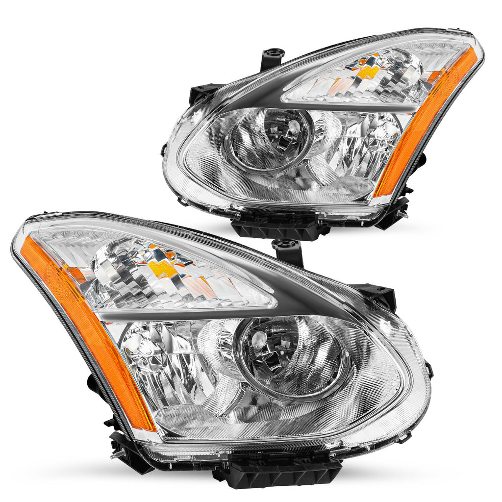 Headlights Assembly For 2008-2013 Nissan Rogue Chrome Amber Headlamps Left+Right