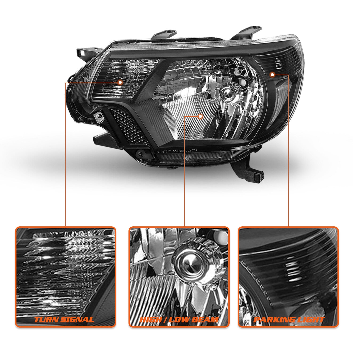 For 2012-2015 Toyota Tacoma Pickup Black Headlights Clear Corner Headlamps Pair