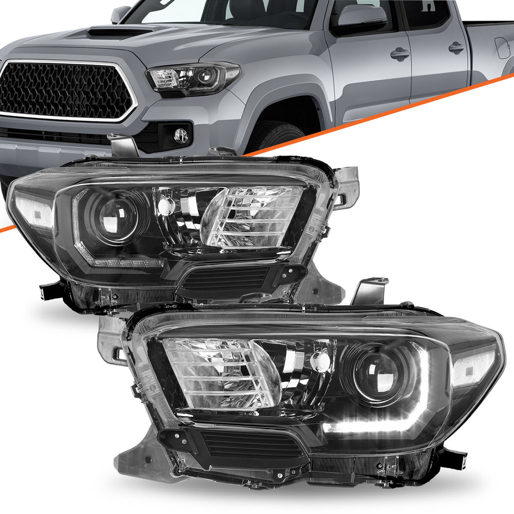For 2016-2022 Toyota Tacoma TRD LED DRL Black Headlights Assembly LH+RH