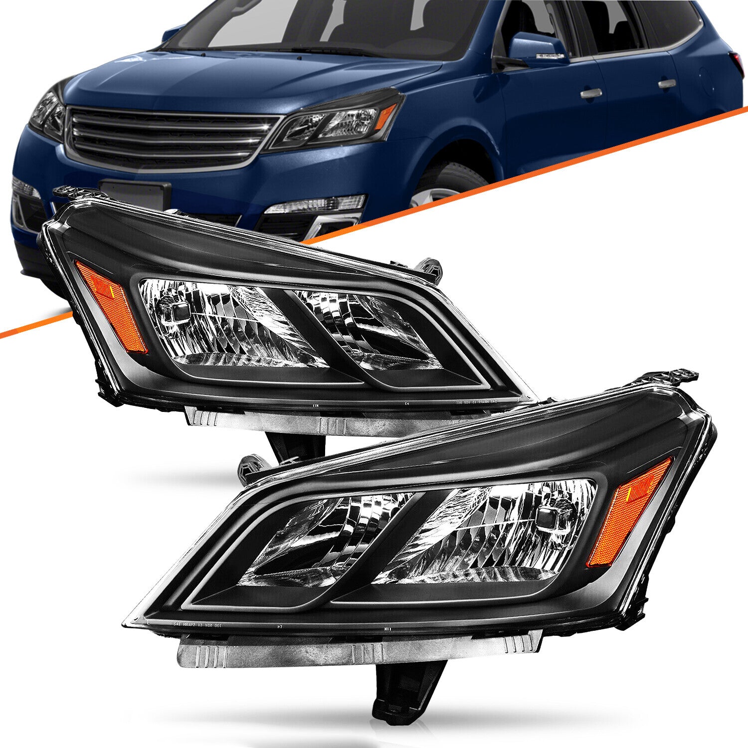 Black Headlights For 2013-2017 Chevy Traverse Headlamps Driver & Passenger Side