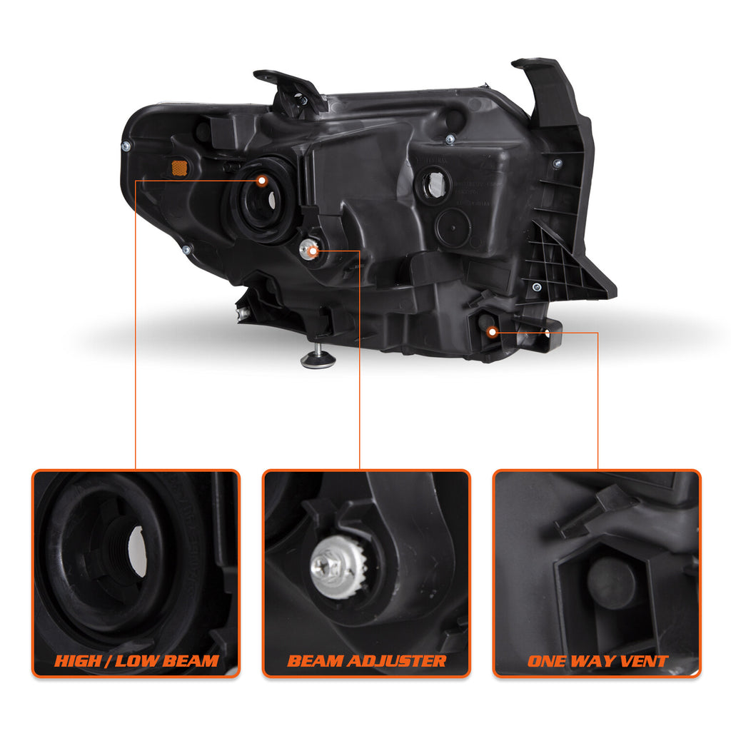 For 14-17 Toyota Tundra Chrome Headlights Assembly w/o Level Adjuster Lamps L+R