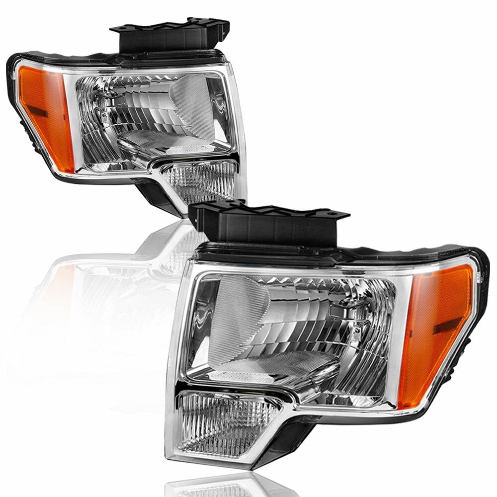 For 2009-2014 Ford F-150 F150 Pickup Chrome Headlights Assembly Lamps W/Bulb