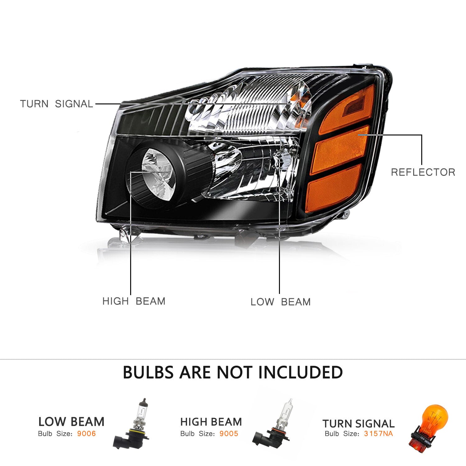 Black For 2004-2015 Titan 2004-2007 Armada Headlights Headlamps Left+Right 04-15