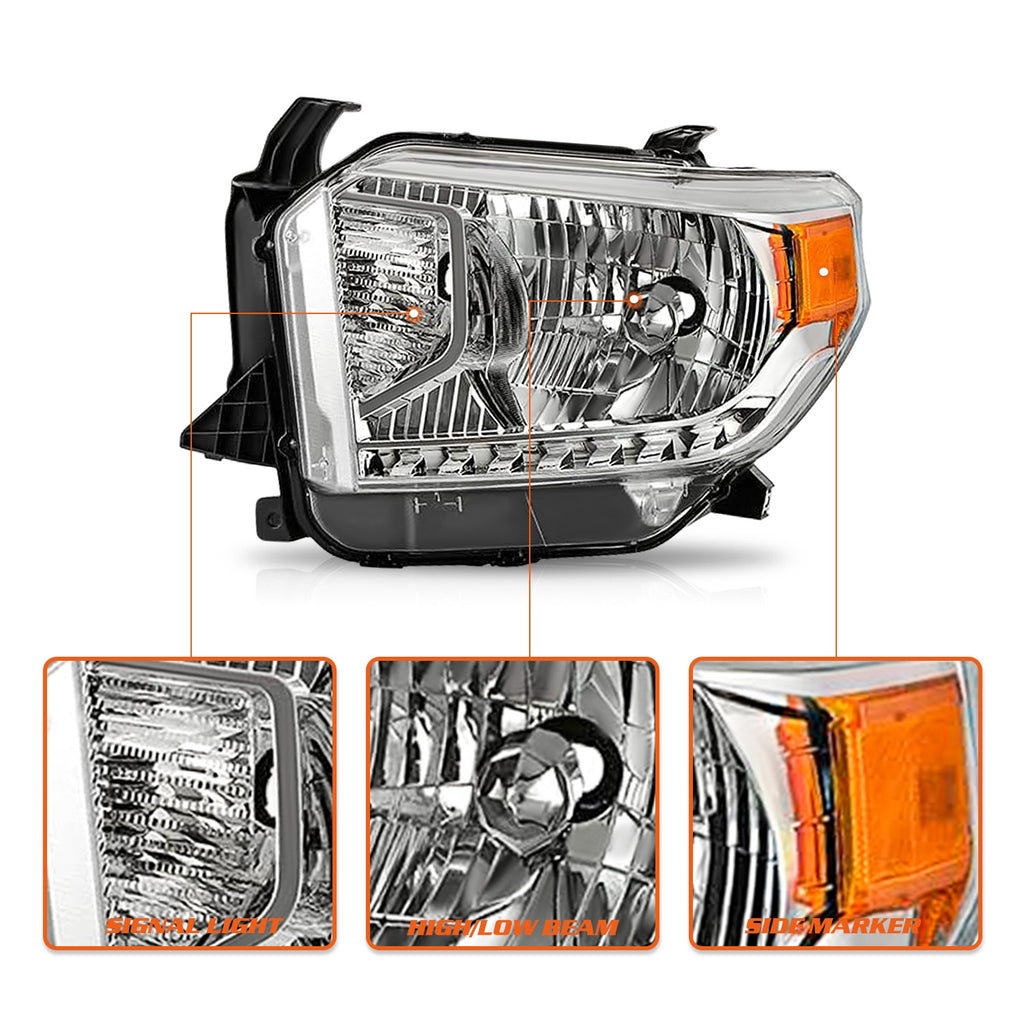 For 2014-2017 Toyota Tundra Headlight Pair Chrome With Level Adjuster 2Pc Set