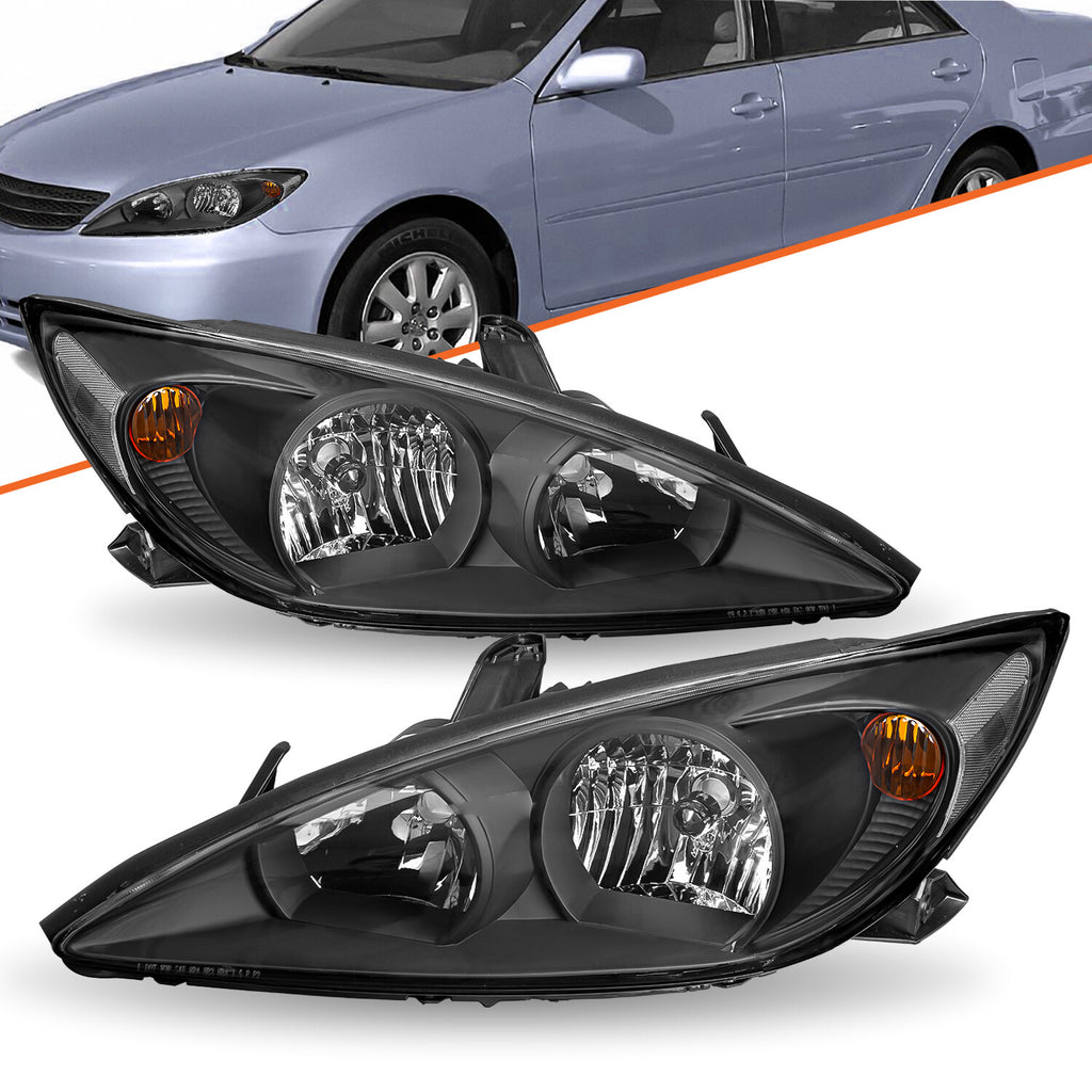 Black Clear Reflector Headlights Lamps Assembly LH RH For 2002-2004 Toyota Camry