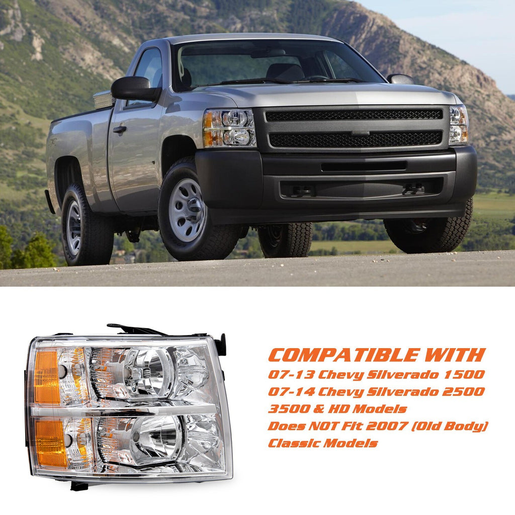 For 2007-2014 Chevy Silverado 1500 2500HD Chrome Headlight Passenger Right Side