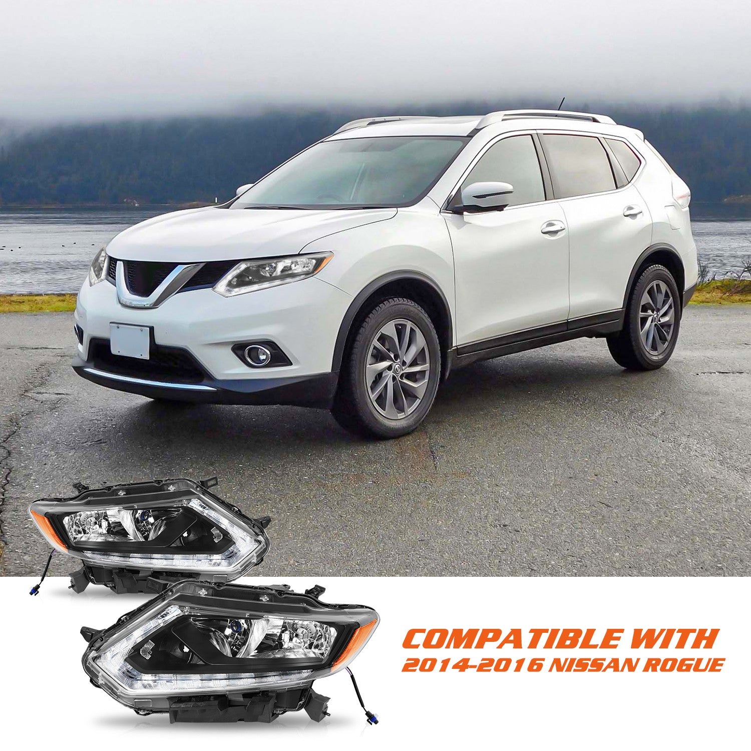 For 2014 2015 2016 Nissan Rogue Halogen Headlights Assembly Headlamps Left+Right