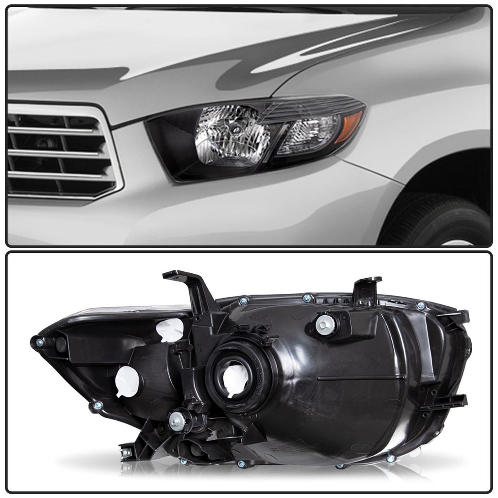 For 2008 2009 2010 Toyota Highlander Black Housing Headlights Lamps L+R Pair