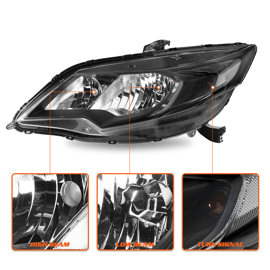 For 2014-2015 Honda Civic Coupe 2Dr Halogen Black Clear Headlights Pair