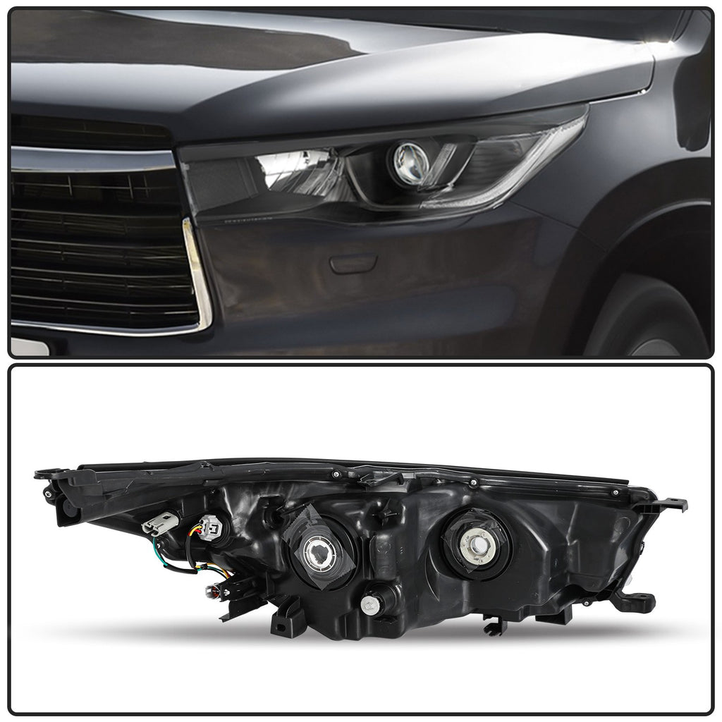 For 2014 2015 2016 Toyota Highlander Black Clear Headlight Pair Assembly