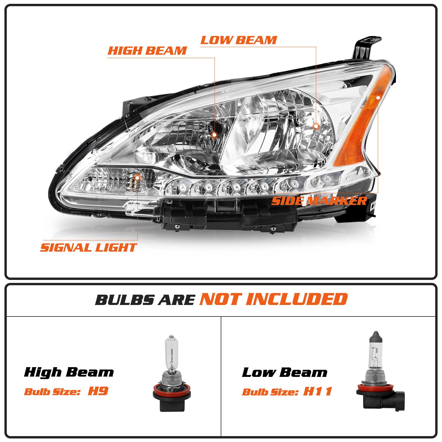 For 2013 2014 2015 Nissan Sentra Halogen Right Passenger Side Headlight Headlamp