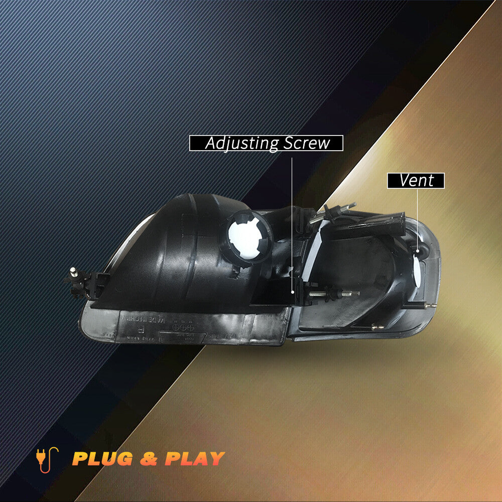 For 1997-2003 Ford F150 Expedition Black Headlights+Corner Signal Lamps W/Bulbs