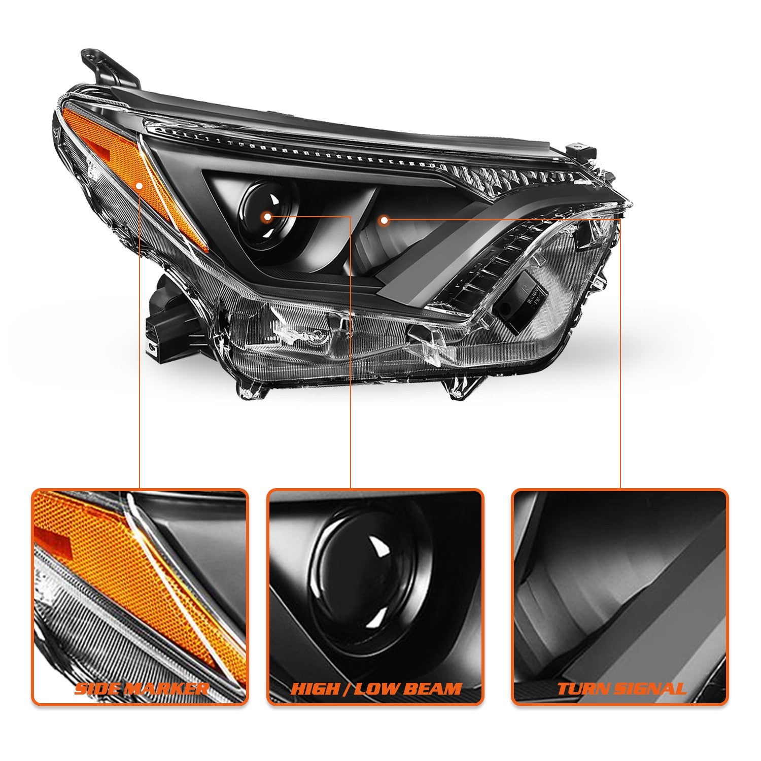 For 2016 2017 2018 Toyota RAV4 Black New Headlights Amber Corner Lamps L+R