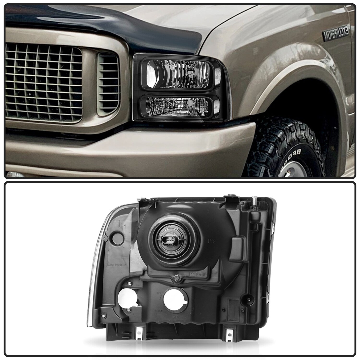 Fit 1999-2004 Ford F250 Ford Super Duty Excursion Conversion Headlights w/ Bulbs