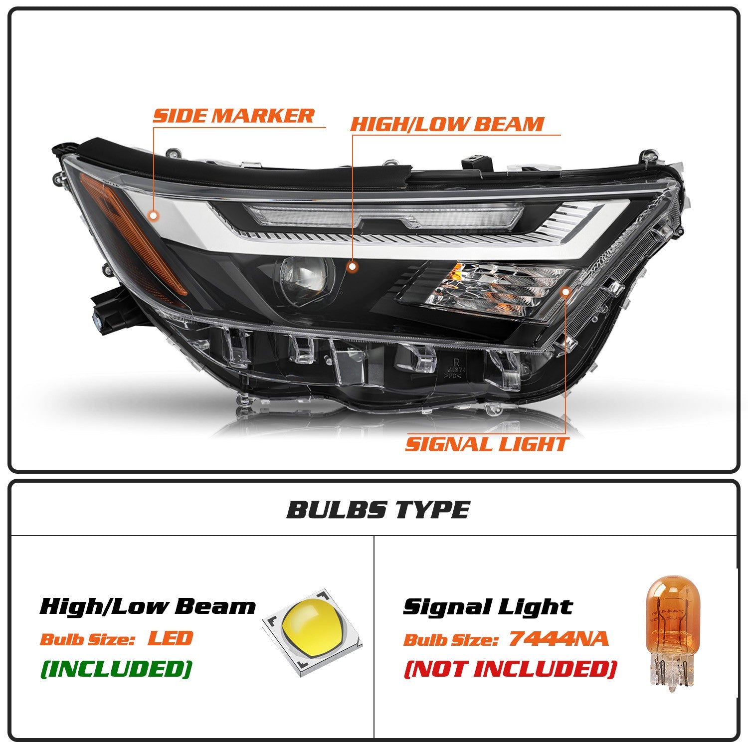 For 2022 2023 2024 Toyota RAV4 LED Headlights Chrome Amber Pair Left+Right Side