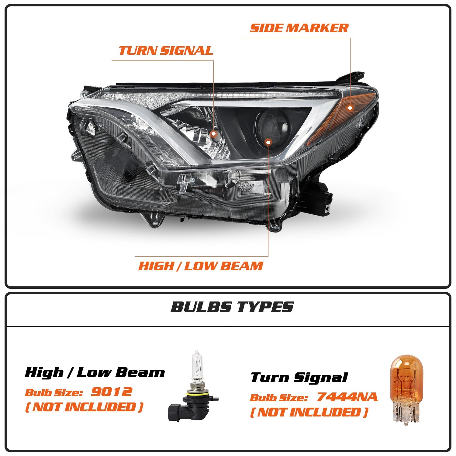 For 2016 2017 2018 Toyota RAV4 Chrome Headlights Amber Left+Right Corner Lamp