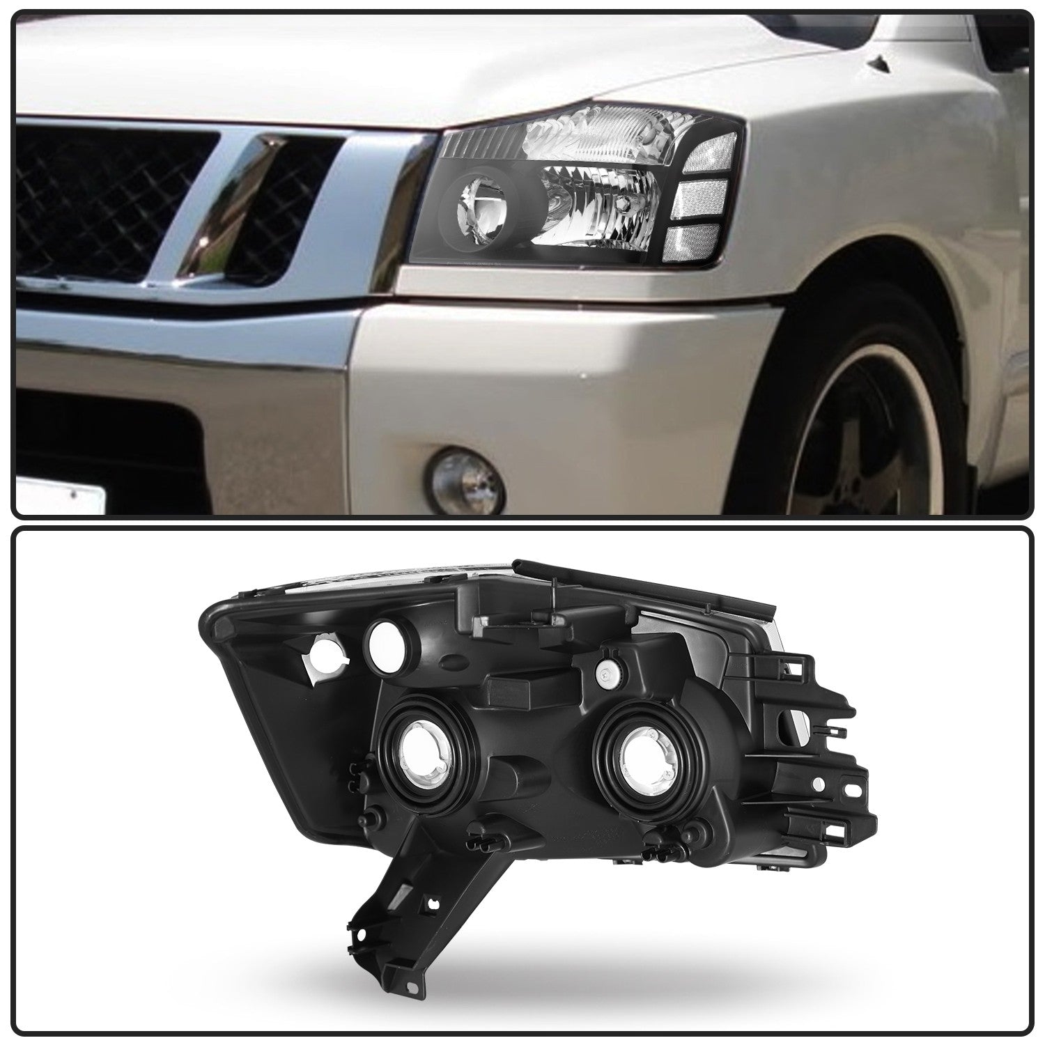 For 2004-2015 Nissan Titan/04-07 Armada Black Headlights Assembly Headlamps Pair