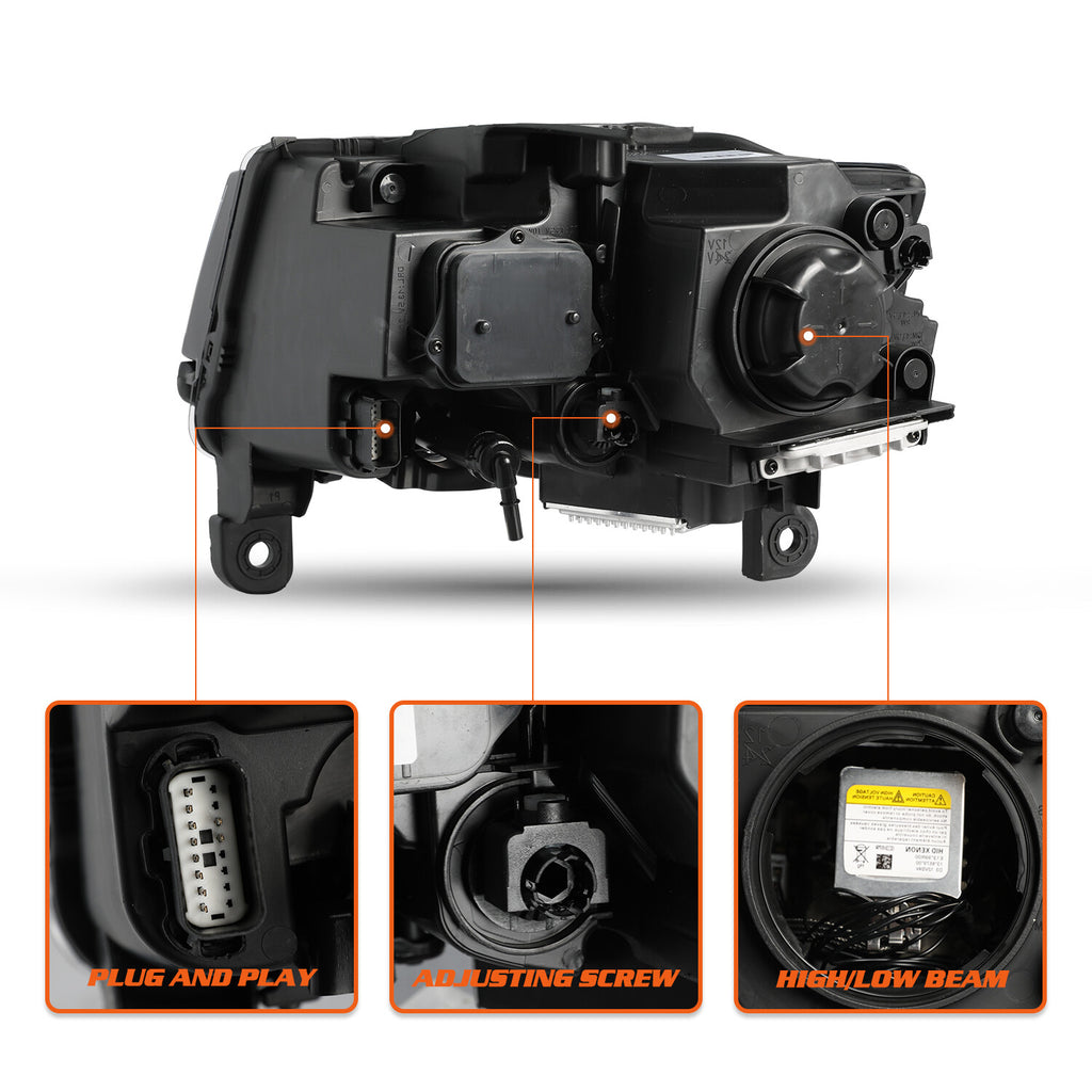 Pair L+R Black HID Projector Headlight Lamp for 2014-2021 Jeep Grand Cherokee