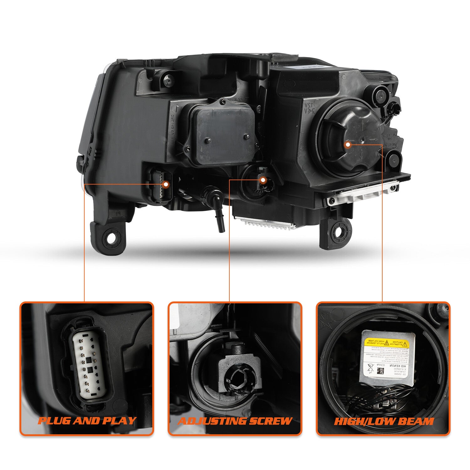 Pair L+R Black HID Projector Headlight Lamp for 2014-2021 Jeep Grand Cherokee