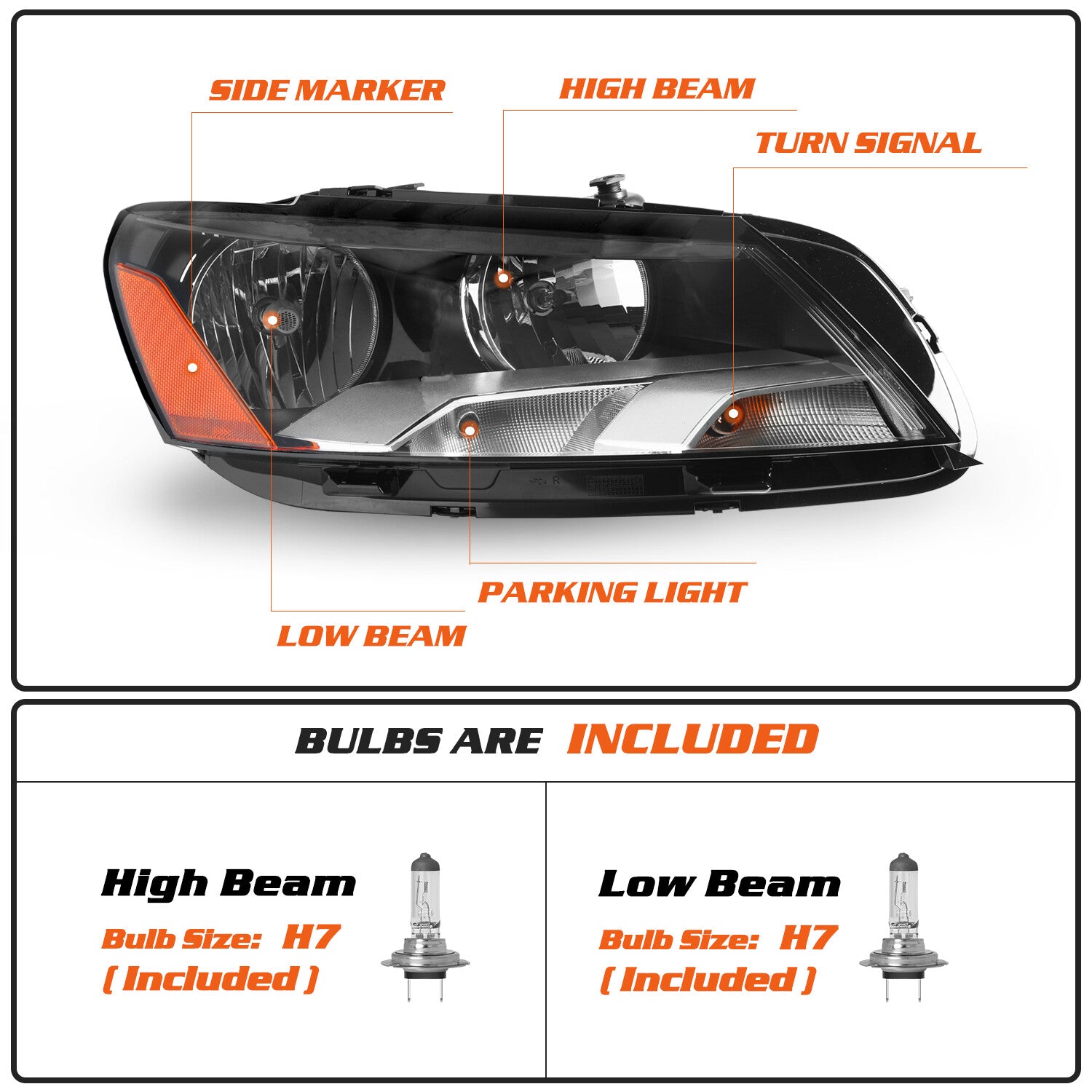 For 2012-2015 Volkswagen Passat Headlight Headlamp Assembly Left&Right w/Bulbs